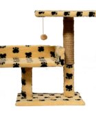 Agility Canapea ansamblu de joacă pisici 2 etaje lemn și pluș imprimeu lăbuțe elemente de zgâriat elemente atârnate bej 70cm
