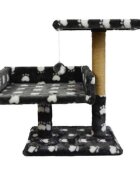 Agility Canapea ansamblu de joacă pisici 2 etaje lemn și pluș imprimeu lăbuțe elemente de zgâriat elemente atârnate negru 70cm