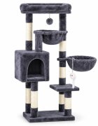 AMYDO Home Aspen ansamblu de joacă pisici 4 etaje 1 căsuța MDF și sisal elemente atârnate elemente hamac bej și antracit 45x32x105cm