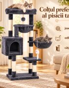 AMYDO Home Aspen ansamblu de joacă pisici 4 etaje 1 căsuța MDF și sisal elemente atârnate elemente hamac bej și antracit 45x32x105cm