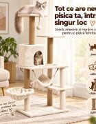 AMYDO Home Como ansamblu de joacă pisici 5 etaje 1 căsuța MDF și sisal elemente atârnate elemente hamac bej 52x37x125cm