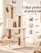AMYDO Home Como ansamblu de joacă pisici 5 etaje 1 căsuța MDF și sisal elemente atârnate elemente hamac bej 52x37x125cm