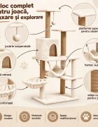 AMYDO Home Como ansamblu de joacă pisici 5 etaje 1 căsuța MDF și sisal elemente atârnate elemente hamac bej 52x37x125cm