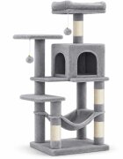 AMYDO Home Luna ansamblu de joacă pisici 5 etaje 1 căsuța MDF și sisal elemente atârnate elemente hamac bej și gri 45x35x112cm