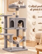 AMYDO Home Luna ansamblu de joacă pisici 5 etaje 1 căsuța MDF și sisal elemente atârnate elemente hamac bej și gri 45x35x112cm