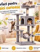 AMYDO Home Luna ansamblu de joacă pisici 5 etaje 1 căsuța MDF și sisal elemente atârnate elemente hamac bej și gri 45x35x112cm
