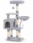 AMYDO Home Milano ansamblu de joacă pisici 4 etaje 1 căsuța MDF și sisal elemente atârnate elemente hamac bej și gri 48x48x130cm