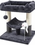 AMYDO Home Milo ansamblu de joacă pisici 2 etaje MDF și sisal elemente atârnate elemente de zgâriat bej și antracit 40x40x50cm