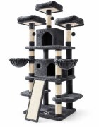 AMYDO Home Monaco ansamblu de joacă pisici 5 etaje 2 căsuțe MDF și sisal elemente atârnate elemente hamac bej și antracit 60x50x173cm