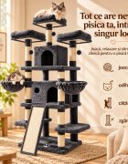 AMYDO Home Monaco ansamblu de joacă pisici 5 etaje 2 căsuțe MDF și sisal elemente atârnate elemente hamac bej și antracit 60x50x173cm