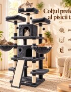 AMYDO Home Monaco ansamblu de joacă pisici 5 etaje 2 căsuțe MDF și sisal elemente atârnate elemente hamac bej și antracit 60x50x173cm