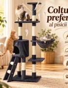 AMYDO Home Oslo ansamblu de joacă pisici 5 etaje 1 căsuța MDF și sisal elemente atârnate elemente hamac bej și antracit 53x38x125cm