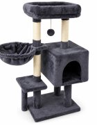 AMYDO Home Soho ansamblu de joacă pisici 4 etaje 1 căsuța MDF și sisal elemente atârnate elemente hamac bej și antracit 48x33x89cm