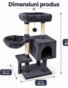 AMYDO Home Soho ansamblu de joacă pisici 4 etaje 1 căsuța MDF și sisal elemente atârnate elemente hamac bej și antracit 48x33x89cm