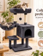 AMYDO Home Soho ansamblu de joacă pisici 4 etaje 1 căsuța MDF și sisal elemente atârnate elemente hamac bej și antracit 48x33x89cm