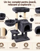 AMYDO Home Soho ansamblu de joacă pisici 4 etaje 1 căsuța MDF și sisal elemente atârnate elemente hamac bej și antracit 48x33x89cm