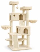 AMYDO Home Vienna ansamblu de joacă pisici 5 etaje 2 căsuțe MDF și sisal elemente atârnate elemente hamac bej 60x60x166cm