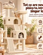 AMYDO Home Vienna ansamblu de joacă pisici 5 etaje 2 căsuțe MDF și sisal elemente atârnate elemente hamac bej 60x60x166cm