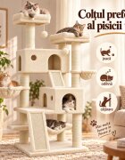 AMYDO Home Vienna ansamblu de joacă pisici 5 etaje 2 căsuțe MDF și sisal elemente atârnate elemente hamac bej 60x60x166cm