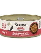 Applaws Taste Toppers XS-XL Pui și Ficat de Vită conservă hrană umedă câini (în supă) 156g