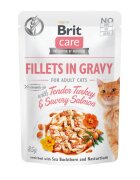 Brit Care Fillets In Gravy Curcan și Somon plic hrană umedă fără cereale pisici (în sos) 85g