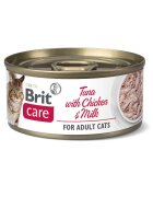 Brit Care Fillets Ton și Pui cu Lapte conservă hrană umedă conținut redus cereale pisici (în suc propriu) 70g