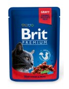 Brit Premium Vită și Mazăre plic hrană umedă pisici (în sos) 100g