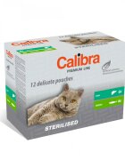 Calibra Premium Line Sterilised Ficat și Somon plic hrană umedă pisici sterilizate (în sos) multipack 100g x 12buc