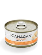Canagan Pui și Somon conservă hrană umedă fără cereale pisici junior & adult (în suc propriu) 75g