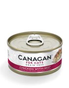 Canagan Pui și Vită conservă hrană umedă fără cereale pisici junior & adult (în suc propriu) 75g