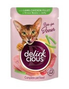DELICKCIOUS Dinner Miel și Pui plic hrană umedă pisici (în aspic) bax 85g x 12buc