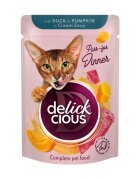 DELICKCIOUS Dinner Rață și dovleac plic hrană umedă pisici (în supă) 85g