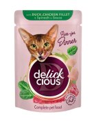 DELICKCIOUS Dinner Rață și Pui plic hrană umedă pisici (în sos) bax 85g x 12buc