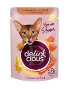 DELICKCIOUS Dinner Somon și Brânză plic hrană umedă pisici (în supă) bax 85g x 12buc