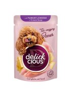 DELICKCIOUS Dinner XS-S Curcan și Brânză plic hrană umedă câini (în supă) 85g