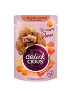 DELICKCIOUS Dinner XS-S Somon și Morcov plic hrană umedă câini (în supă) bax 85g x 12buc