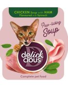DELICKCIOUS Supă Pui și Șuncă bol hrană umedă pisici (în supă) 80g