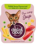 DELICKCIOUS Supă Ton și Mazăre bol hrană umedă pisici (în supă) bax 80g x 12buc