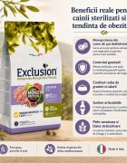 EXCLUSION Mediterraneo Monoprotein Formula Light Medium&Large M-XL Pui hrană uscată monoproteică câini sterilizați obezitate 12kg