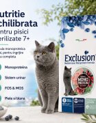 EXCLUSION Mediterraneo Monoprotein Sterilised +7 Pui hrană uscată monoproteică pisici sterilizate senior 1.5kg