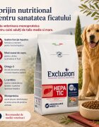 EXCLUSION Monoprotein VD Hepatic Medium&Large M-XL Porc și Orez dietă veterinară hrană uscată câini sistem hepatic 12kg