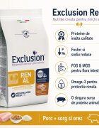 EXCLUSION Monoprotein Veterinary Diet Formula Renal M-XL Porc și Sorg dietă veterinară hrană uscată monoproteică câini sistem renal 12kg