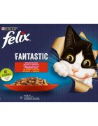 FELIX PURINA Fantastic 2 arome (Vita și Pui) pachet mixt plic hrană umedă pisici (în aspic) 85g x 4