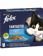 FELIX PURINA Fantastic 4 arome (Ton Somon Cod Peste Cambula) pachet mixt plic hrană umedă pisici (în aspic) 85g x 12