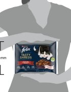 FELIX Tasty-Shreds Selecție de la Fermă cu Vită Pui Curcan și Rață plic hrană umedă pisici (în sos) multipack 80g x 4buc
