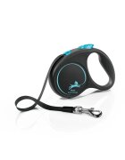 Flexi Black Design lesă bandă retractabilă câini nylon albastru S(15kg 5m)