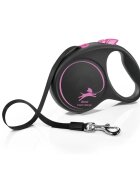Flexi Black Design lesă bandă retractabilă câini nylon roz L(50kg 5m)