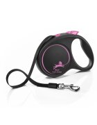 Flexi Black Design lesă bandă retractabilă câini nylon roz M(25kg 5m)