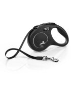 Flexi Classic lesă bandă retractabilă câini nylon negru S(15kg 5m)