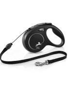 Flexi Classic lesă șnur retractabilă câini reflectorizant poliester negru M(20kg 5m)